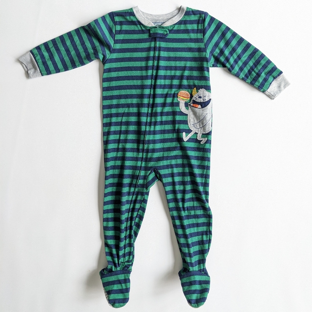Carter's 24M Striped Onesie Footie Pajamas with Monster Eating a Cheeseburger